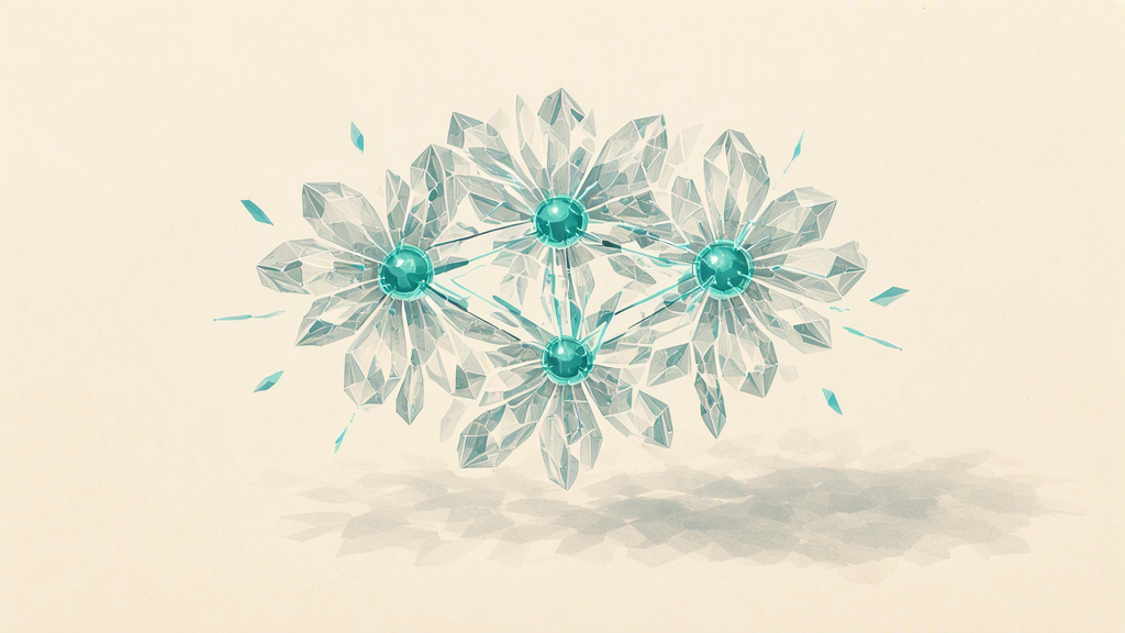 A stylized crystal lattice with subtle motion and teal accents suggesting coupled electronic and vibrational effects.