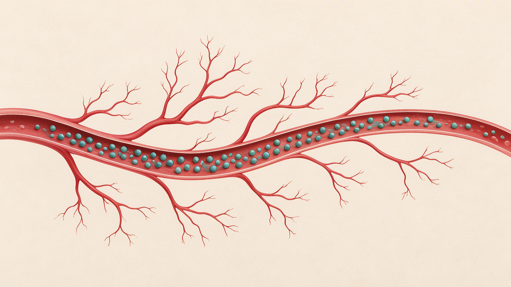 A branching brain blood vessel with subtle changes in its wall and a visual suggestion of blood flow.