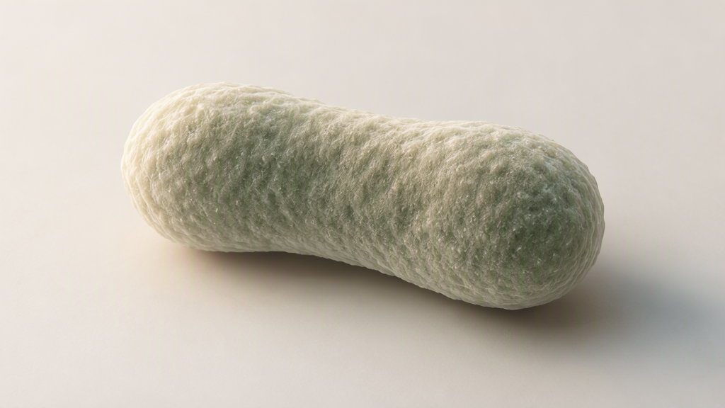 A generic sculptural bacterium-inspired form on a softly lit plain background.
