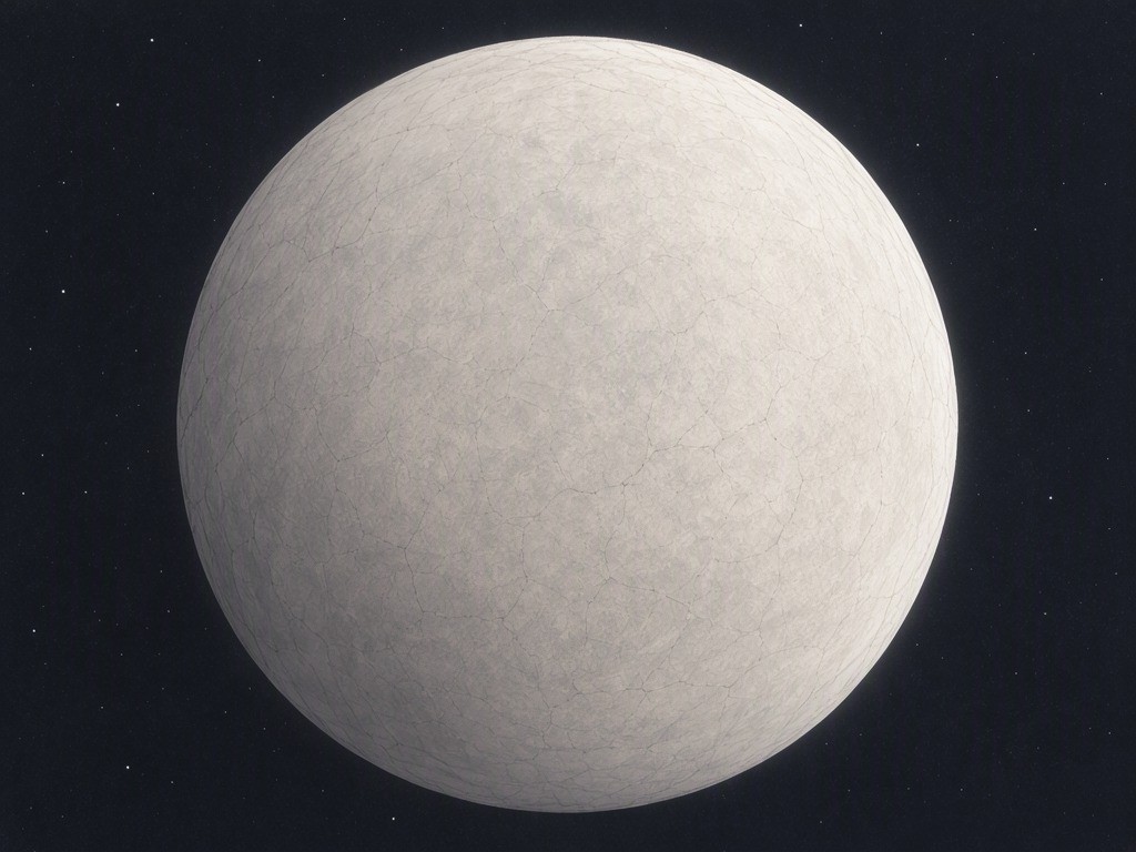 A pale Moon with delicate surface lines against a dark background, suggesting slow contraction and lunar faults.